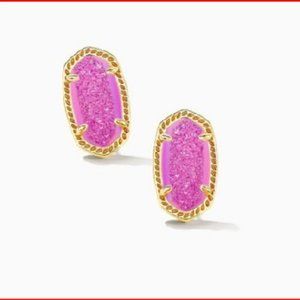 Kendra Scott Ellie Gold Earrings in Hot Pink Drusy